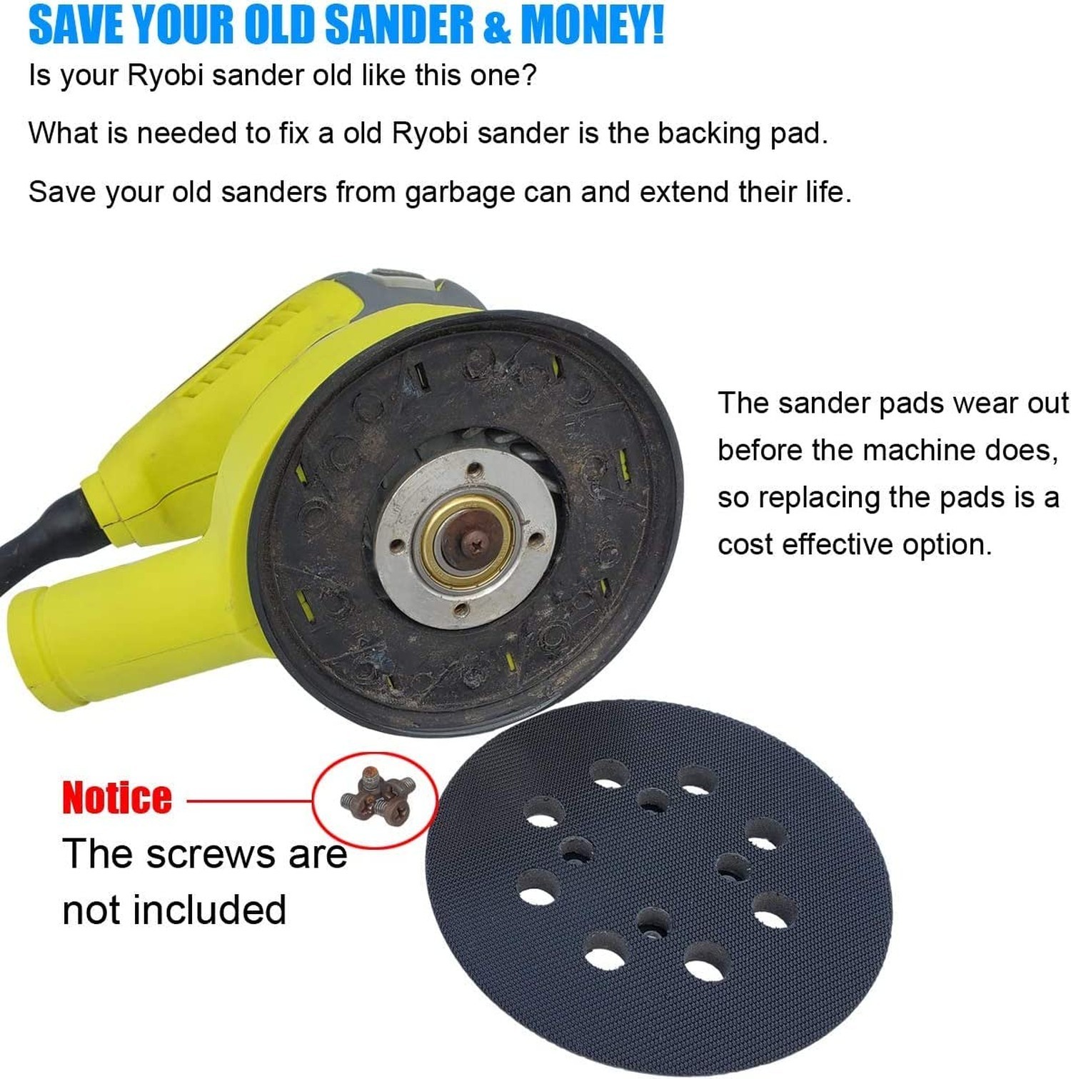 2 Pack 5" Hook and Loop Replacement Sander Pad for Ryobi RS290, RS241, RS240, RS