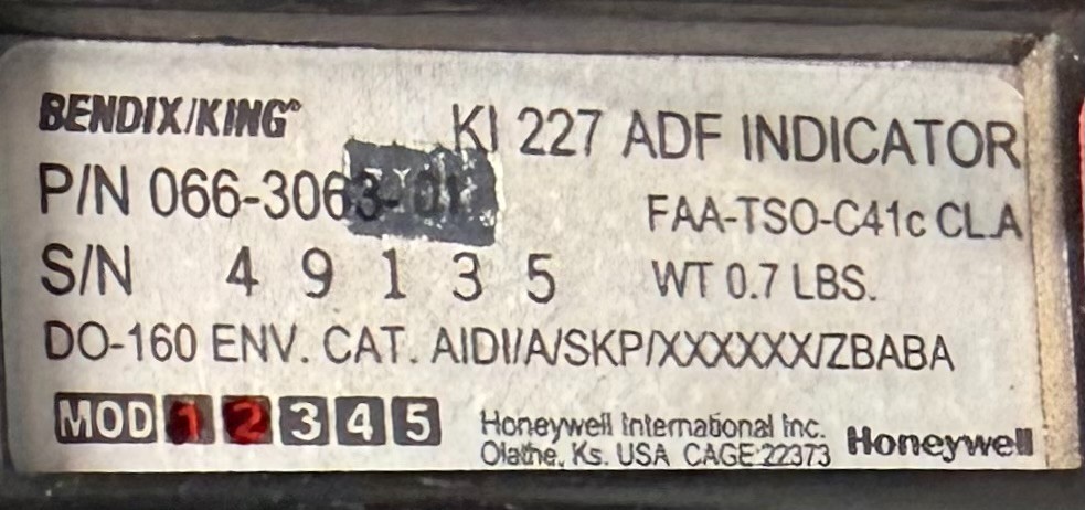 ADF Indicator KI227 066-3063-01 Removed Working