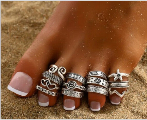 13 piece silver toe ring set