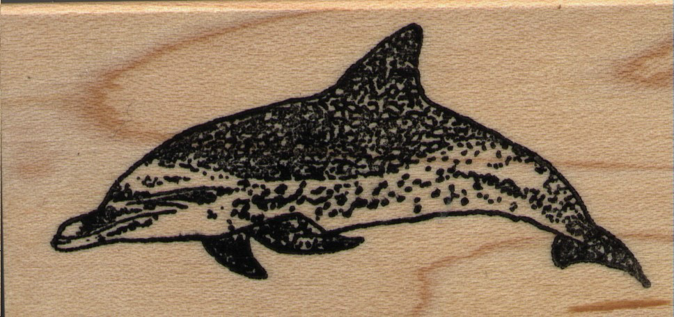 mounted rubber stamp    Spotted Dolphin  small size  wood mount 1 1/2" X 2 3/4"