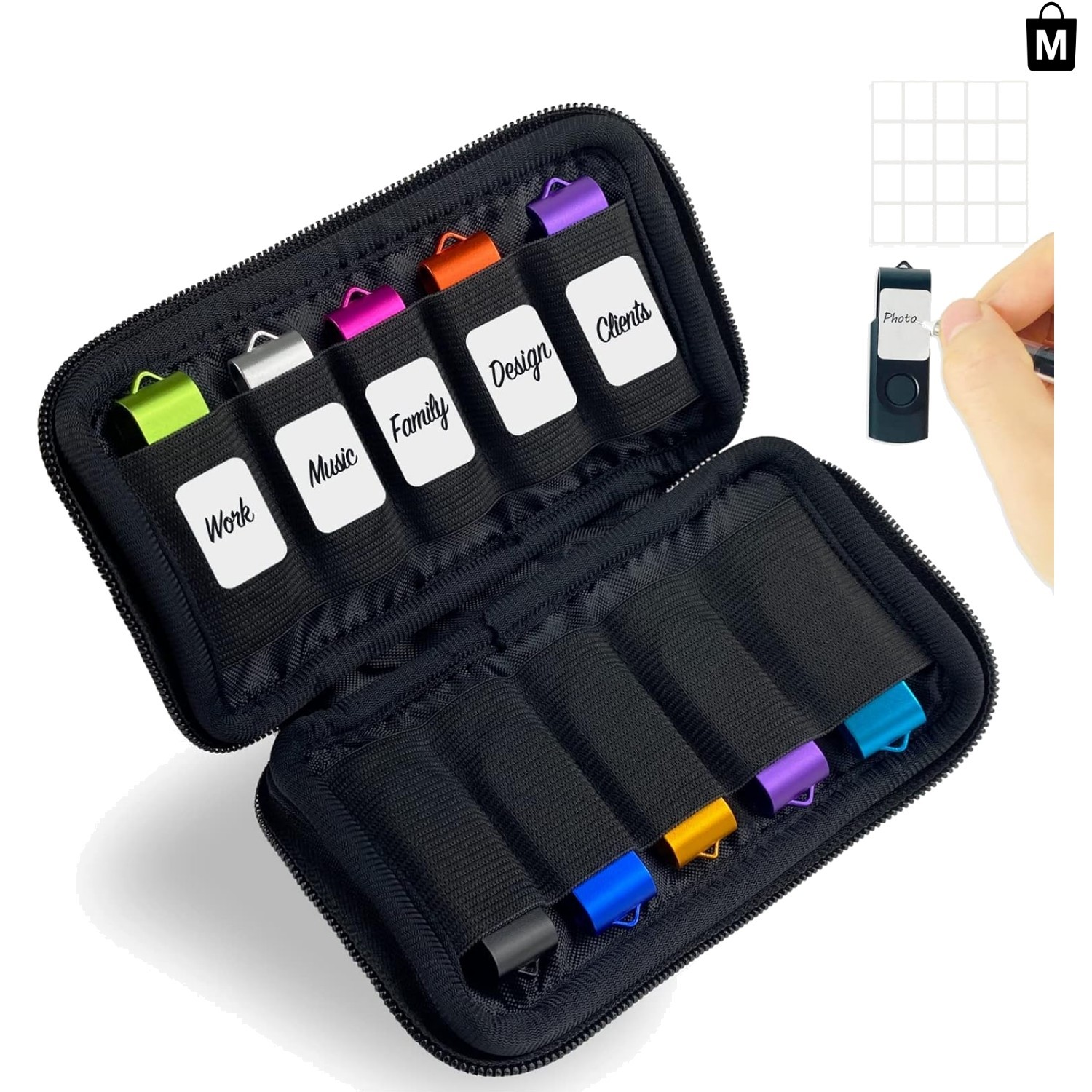Organize Your USB Drives: 10-Slot Neoprene Case with Labels - Slim & Lightweight