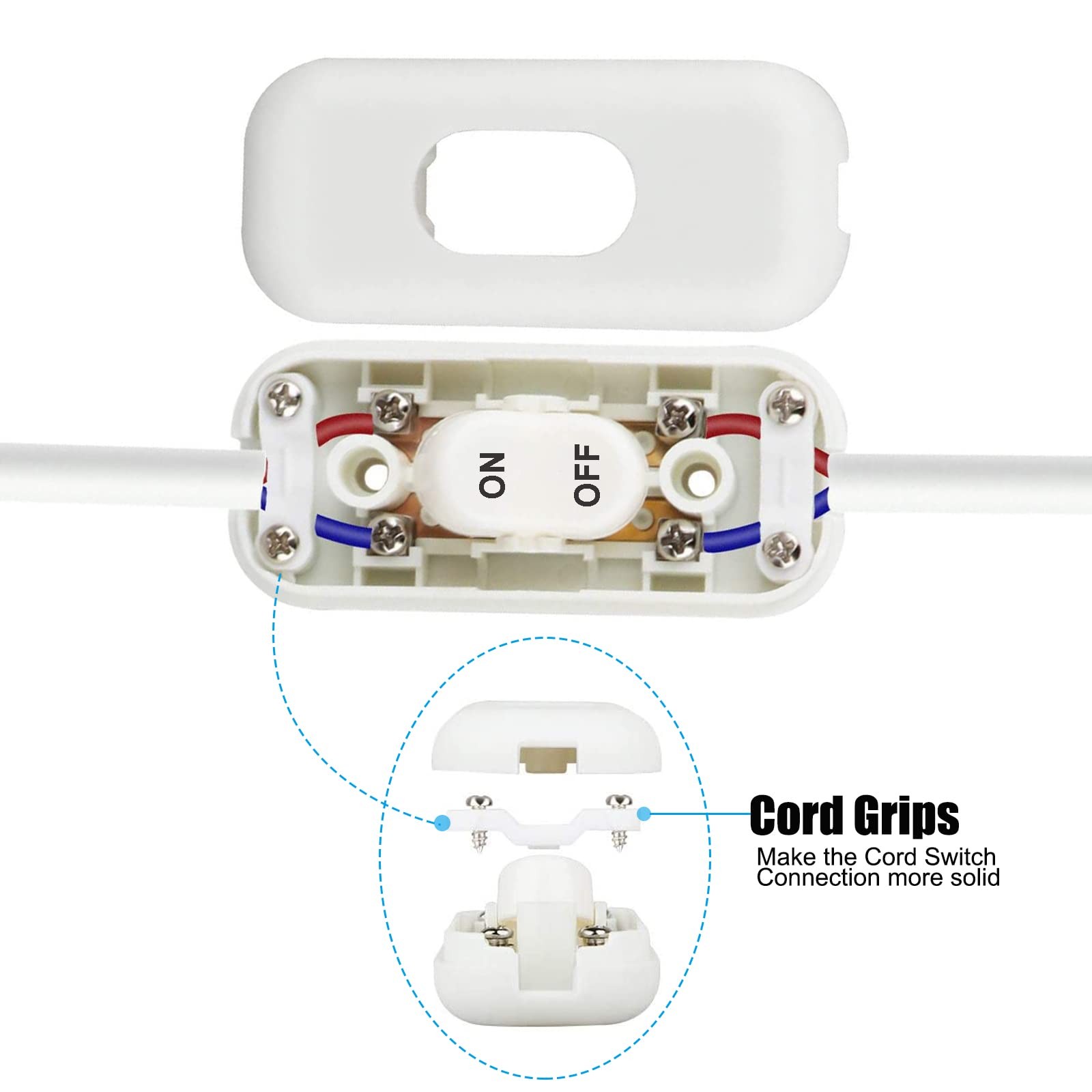 Inline Cord Switch, PLUSPOE 2-Pack On Off Button Switch,2Pack,White