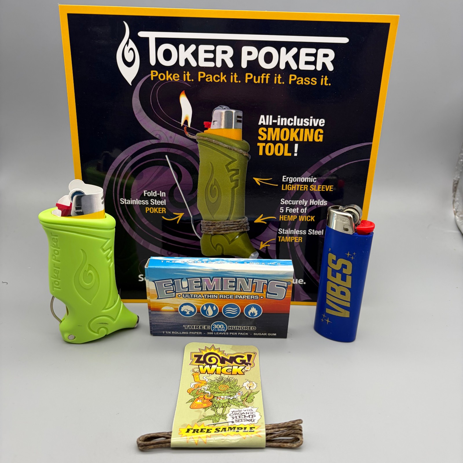 Toker Poker Combo Pack; Papers, Sleeve. Wick and Lighter w/ Free Shipping