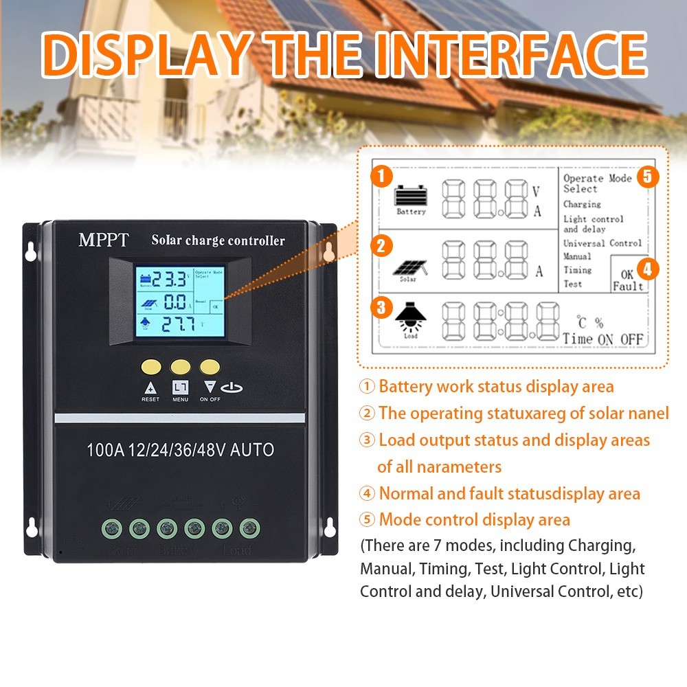 MPPT Solar Charge Controller 100 Amp 12V 24V 36V 48V Auto Solar Panel Controller
