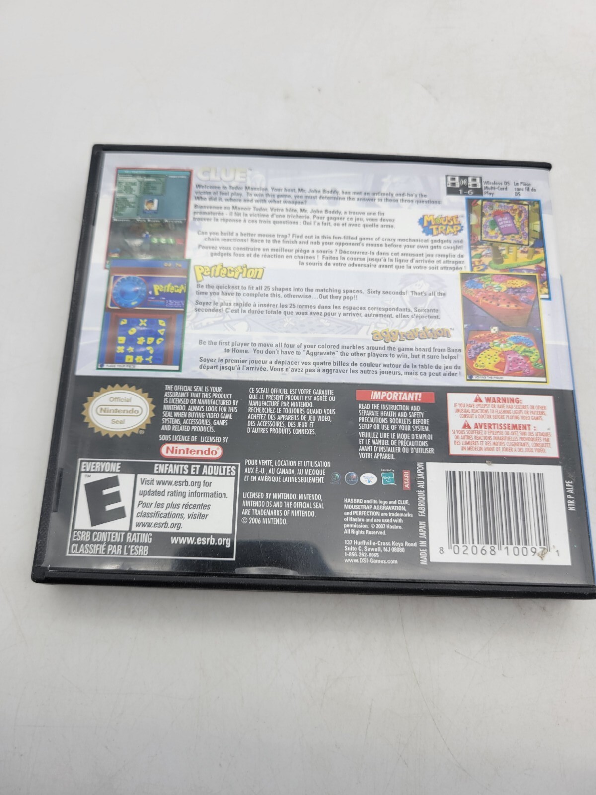 Clue/Mouse Trap/Perfection/Aggravation Nintendo DS 4 In 1 Game CASE & MANUAL ONL