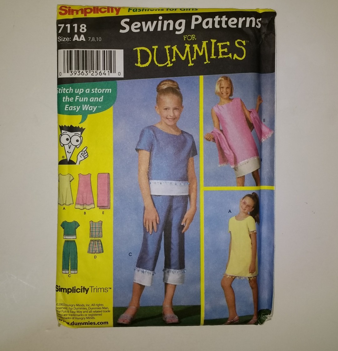 Simplicity 7118 Size 7 8 10 Girls' Dress Tops Pants Shorts Shawl