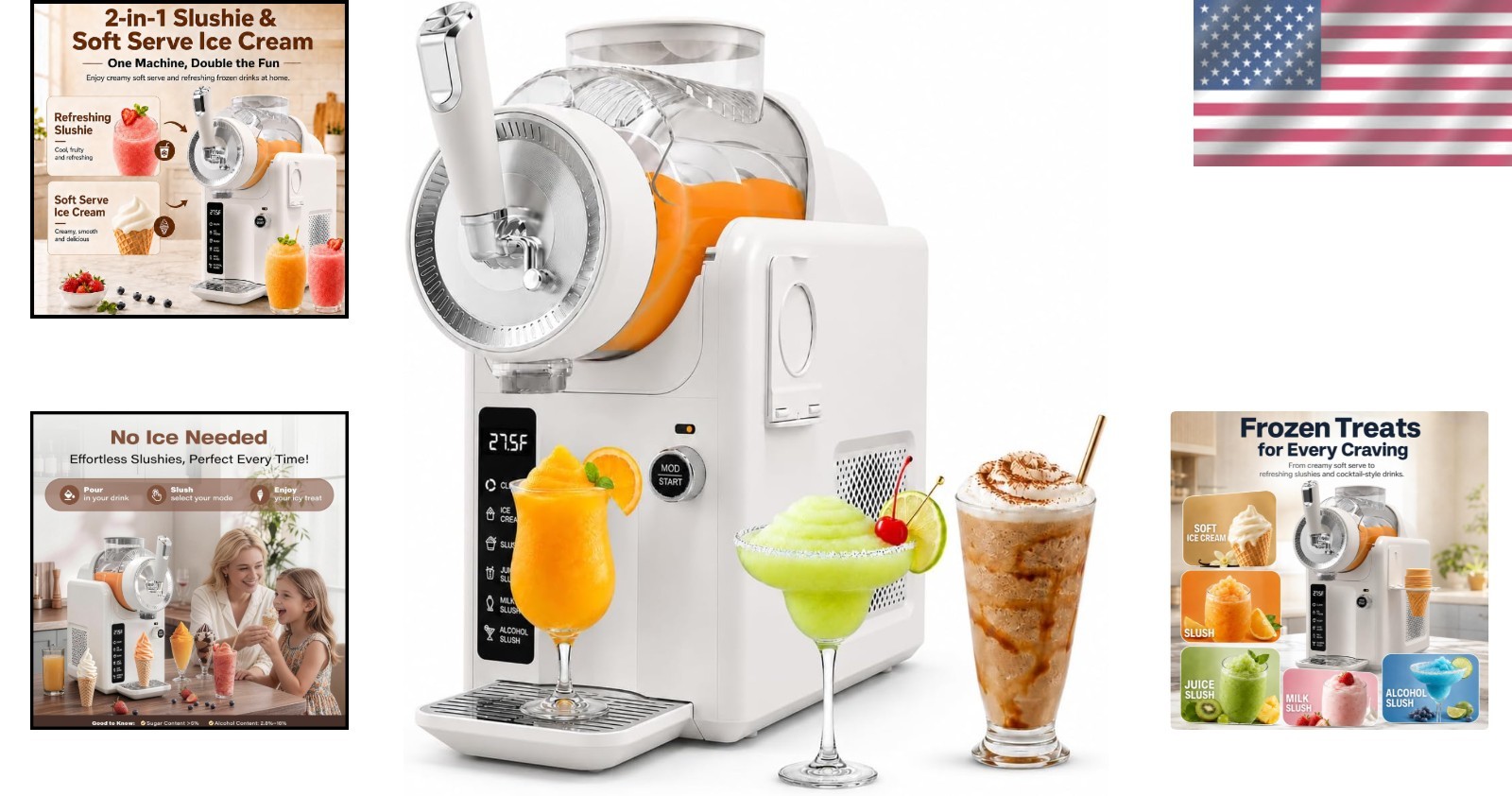 5 Presets Slushy Maker, LED Display, Auto Clean