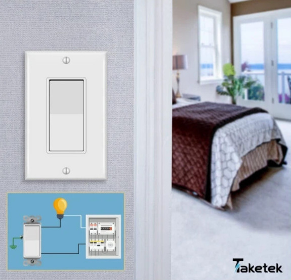 TAKETEK 10 Pack Single Pole Decorator Light Switch with Wallplate, 15A 120/277V
