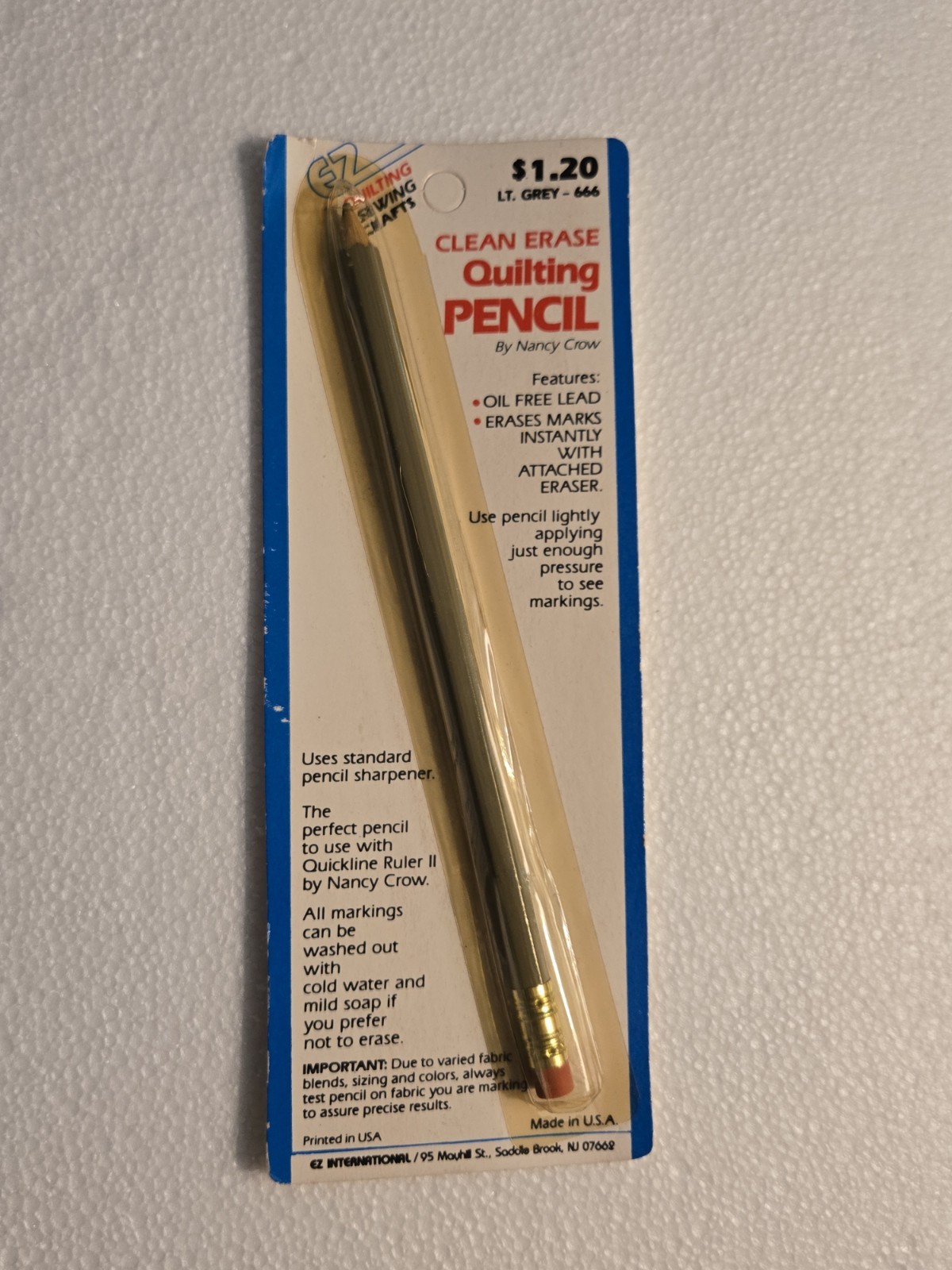 VINTAGE EZ INTERNATIONAL CLEAN ERASE QUILTING PENCIL ( NEW ) MADE IN USA