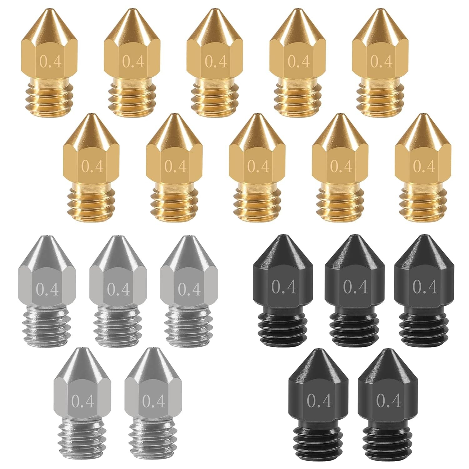 20PCS 3D Printer Hardened Steel +Stainless +Brass MK8 0.4mm
