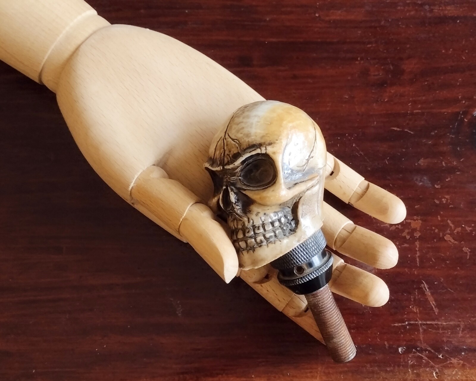 Skull on Threaded Post - Skull Knob - Auto Accessory Creepy - Heavy