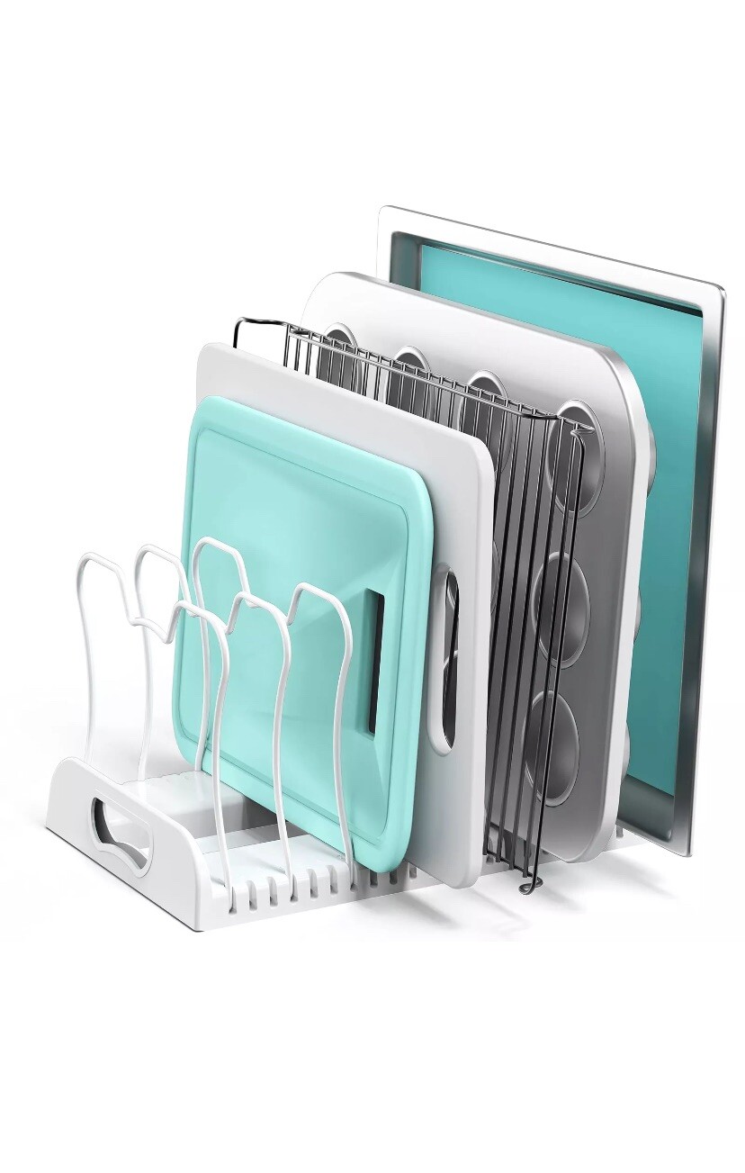 7 Compartments Adjustable Pan Organizer, White