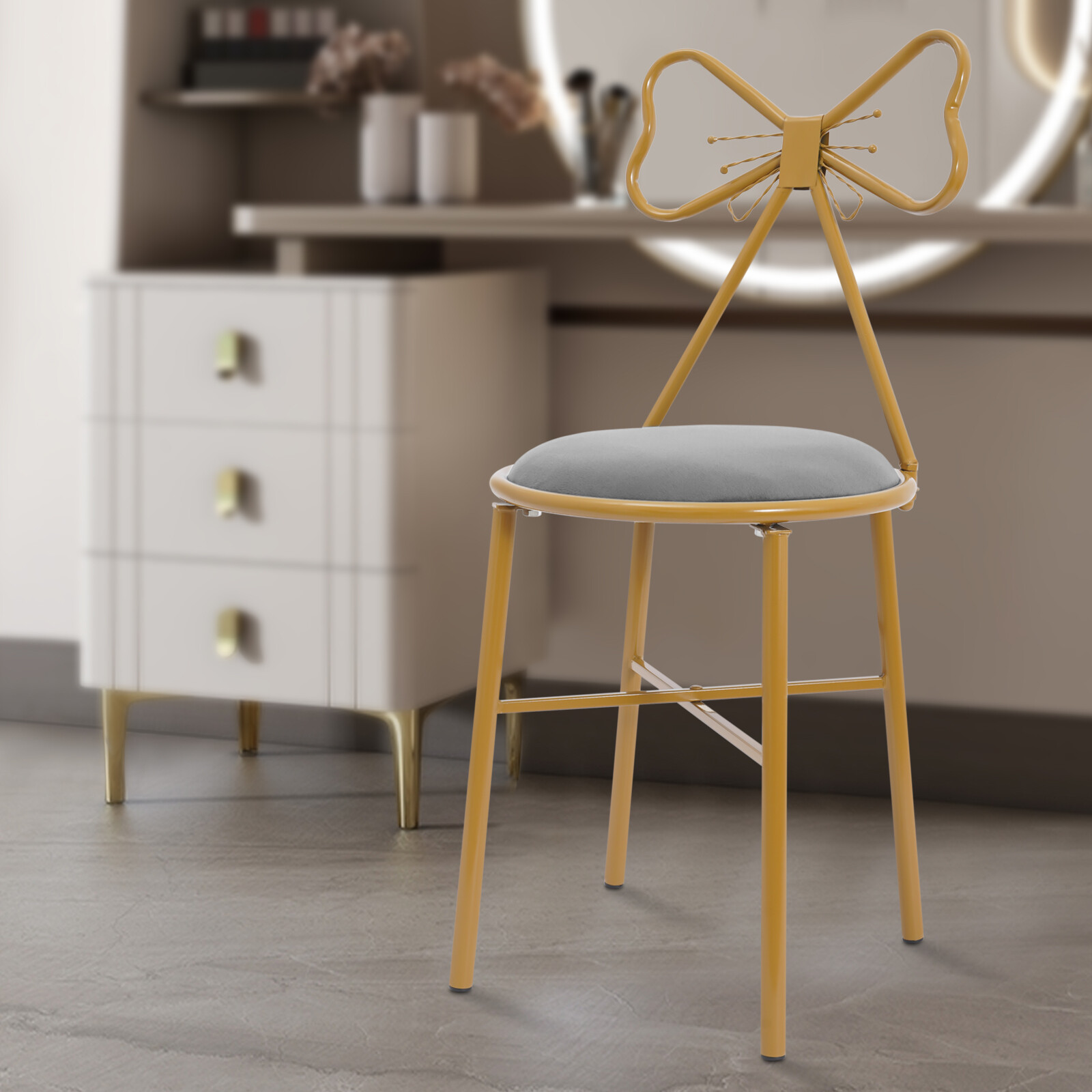 Grey Modern Chair Butterfly-shaped Backrest Chair For Dining Makeup 34*34*80cm