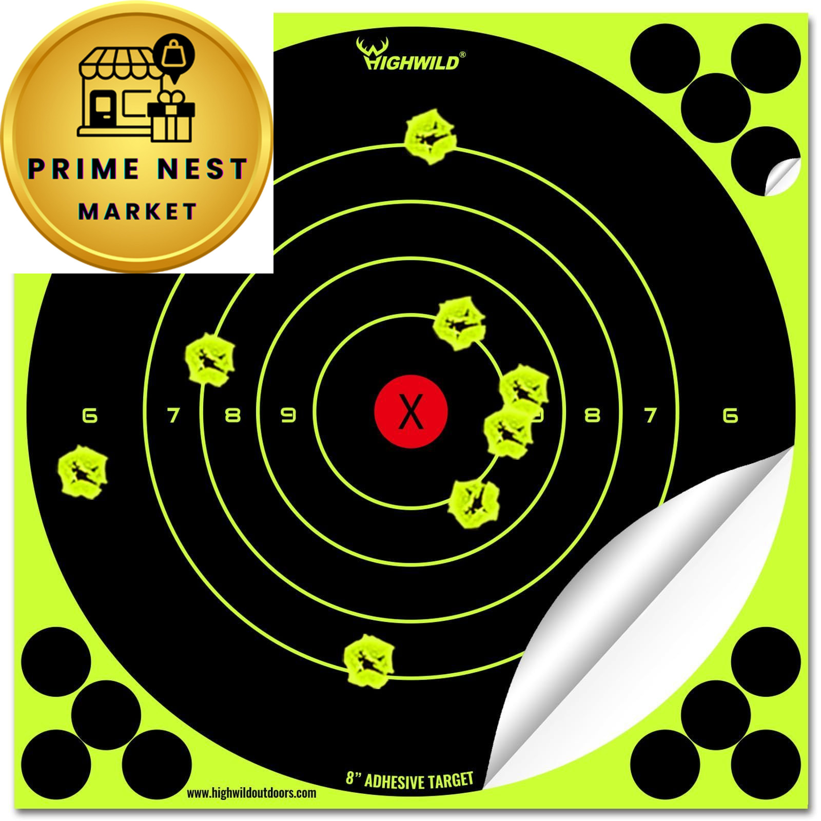 Highwild 8X8 Inch Splatter Adhesive Bullseye 8x8", Fluorescent Yellow