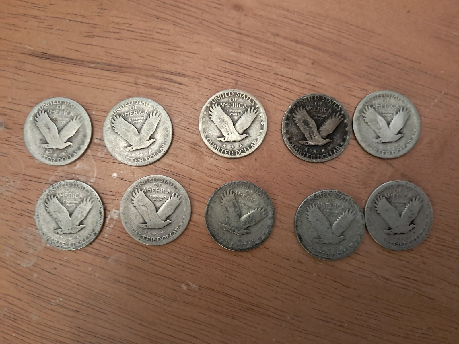 10 standing liberty quarters partial and full dates 25-30
