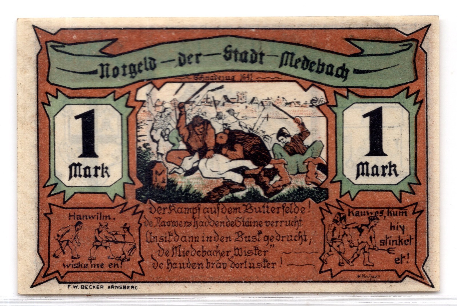 1921 Germany Medebach Notgeld 1 Mark Note (3429)