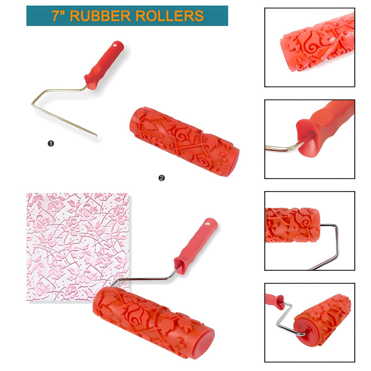 7"DIY Patterned Paint Roller | Decorative Art Texture | Embossing Red