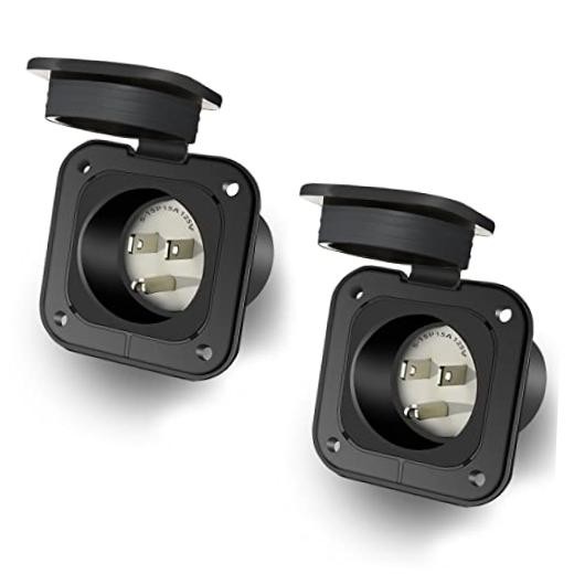 15 Amp Flanged Inlet, NEMA 5-15 AC Port Plug with Waterproof Covers(2 2-PACK
