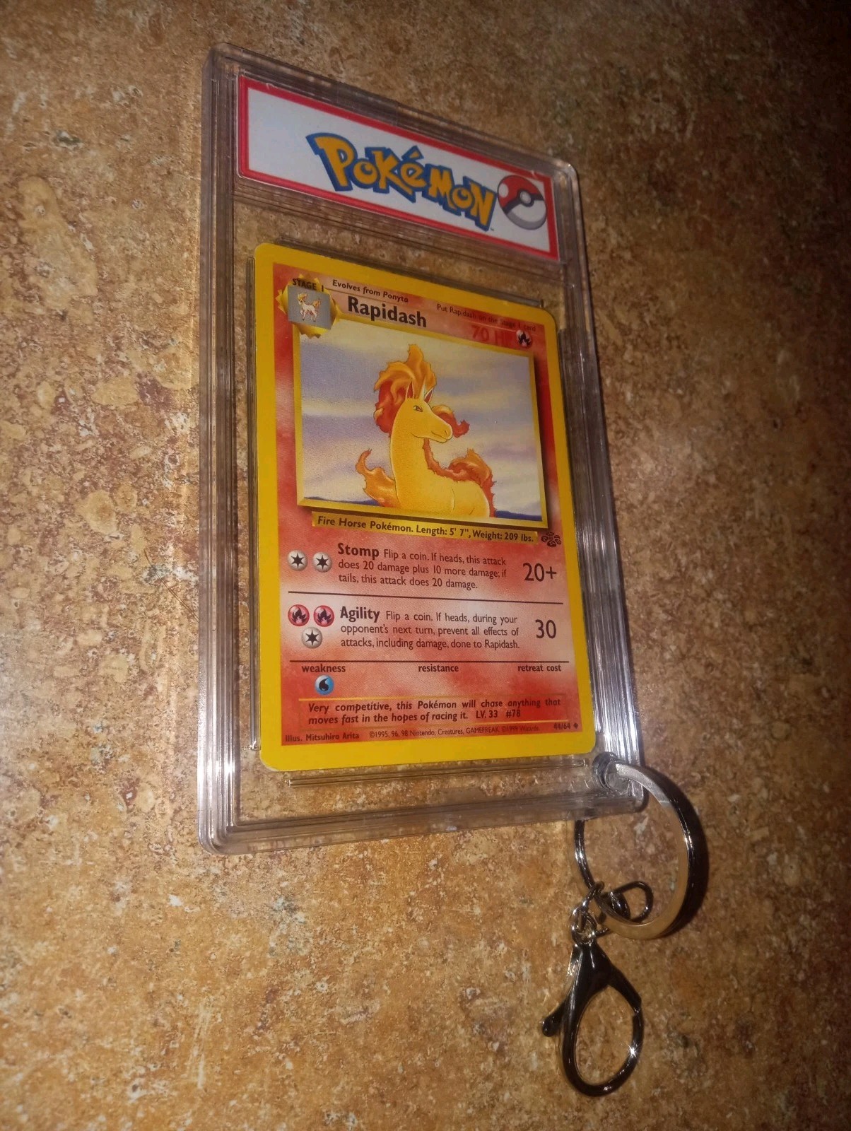 Rapidash Pokemon Slab Keychain Real Card