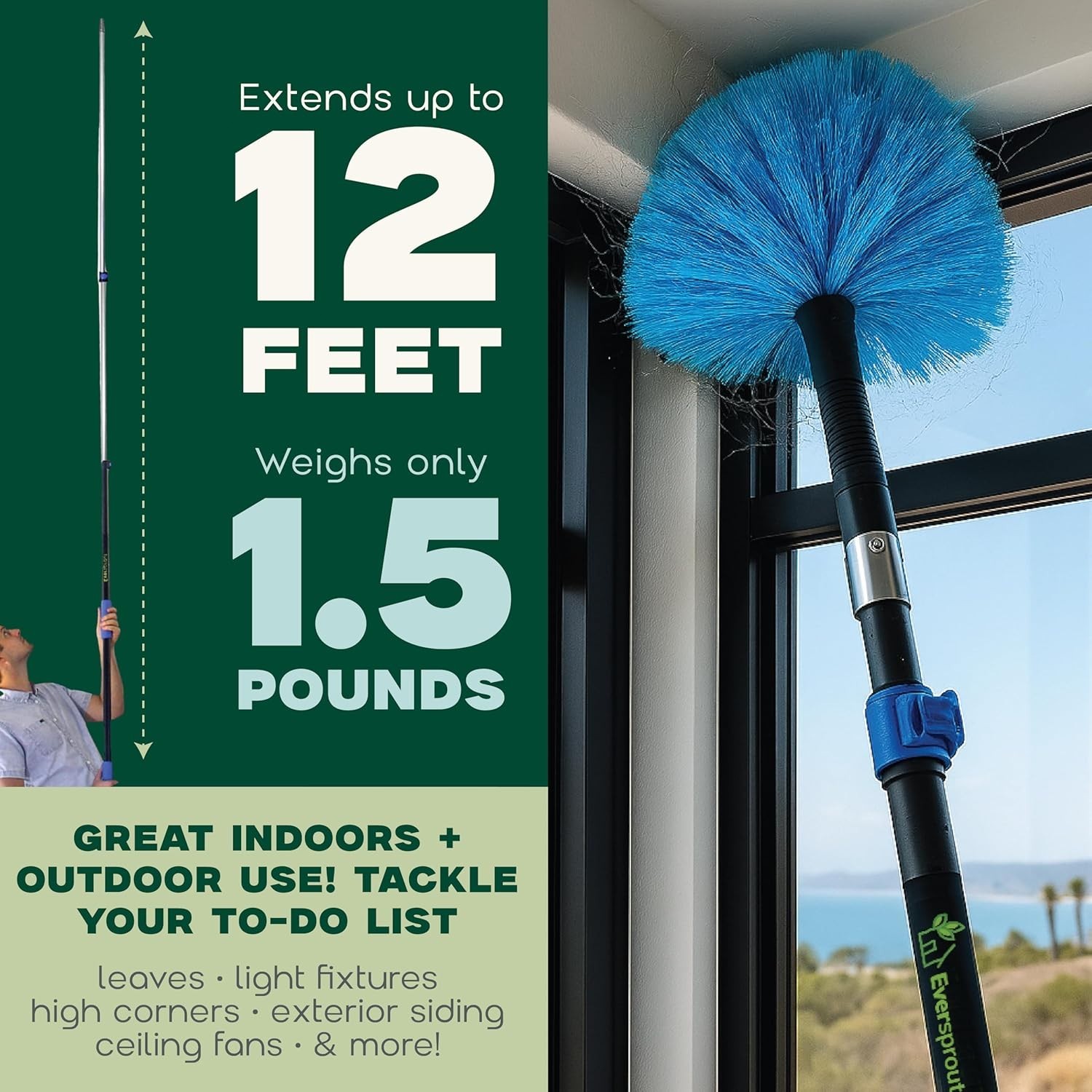 Telescoping Duster with Extension Pole for Cobweb Dusting and Cleaning