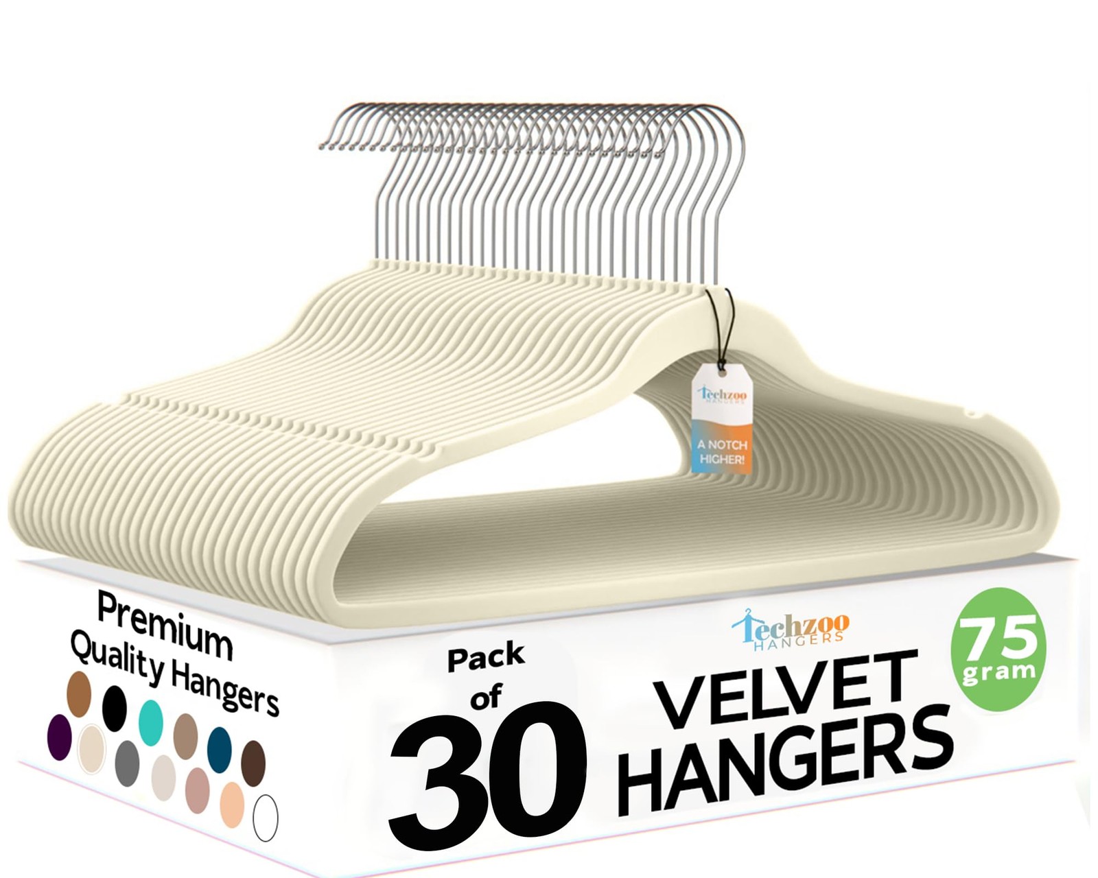 30-Pack Premium Ivory Velvet Hangers Non-Slip Space Saving Felt Clothes Hanger
