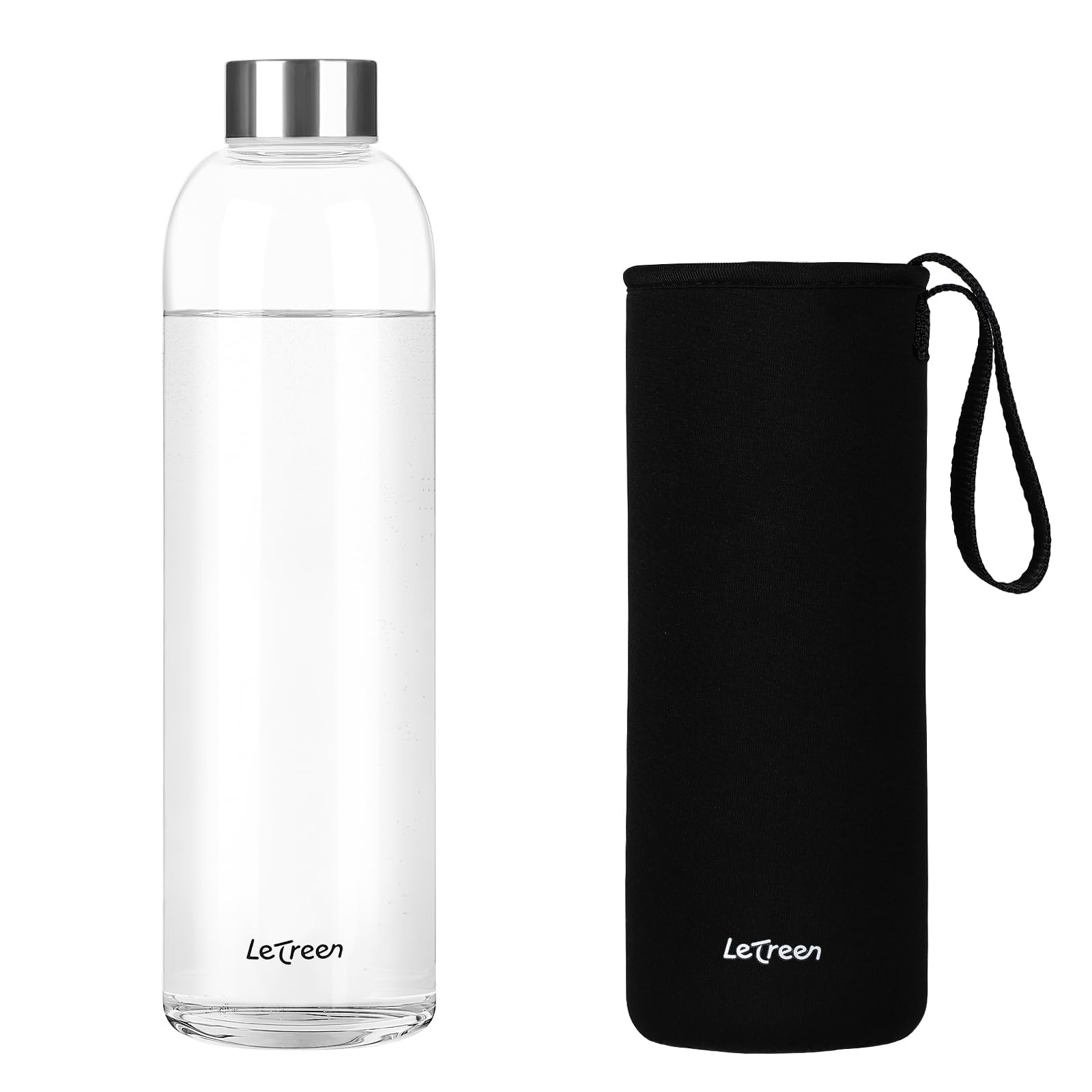 Glass Water Bottle 32 oz, Borosilicate Glass Water Bottle with Neoprene Sleev...