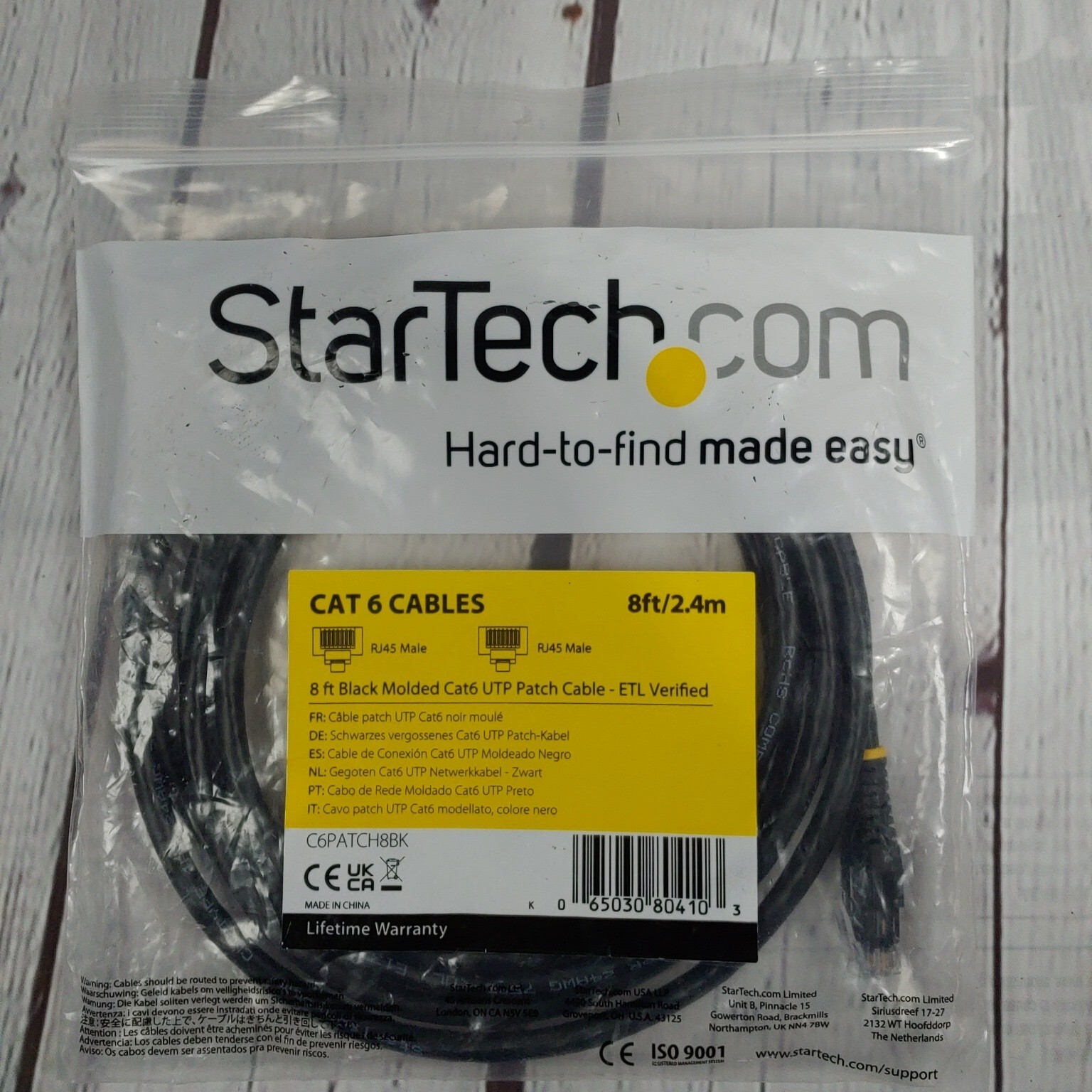 StarTech.com 8 ft Black Molded Cat6 UTP Patch Cable - ETL Verified C6PATCH8BK