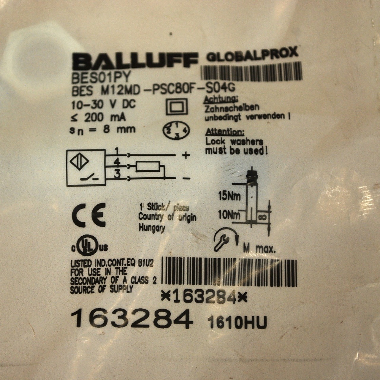 Balluff BES M12MD-PSC80F-S04G, BES01PY Proximity Sensor - NEW