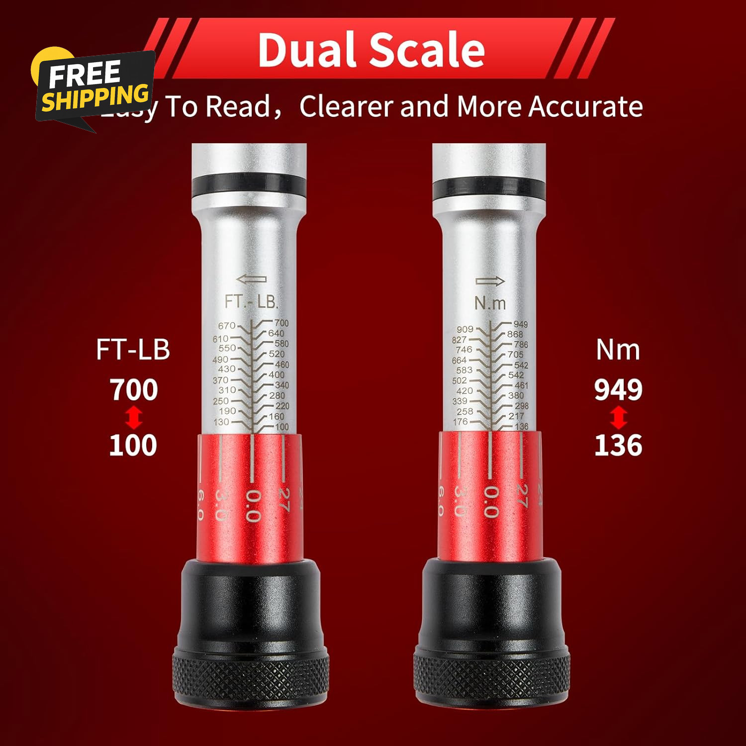 3/4" Drive Click Torque Wrench 100-700 Ft-lb Dual Direction 48 Tooth Adjustable