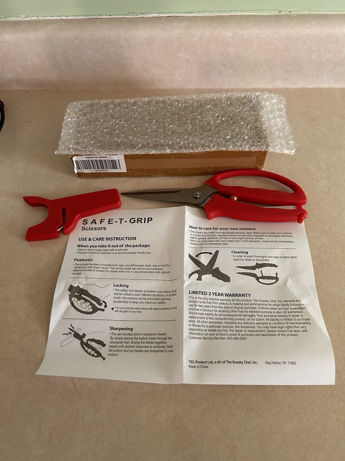 Red Heavy-Duty Kitchen/Utility Shears - Right Or Left Hand - Built In Sharpener