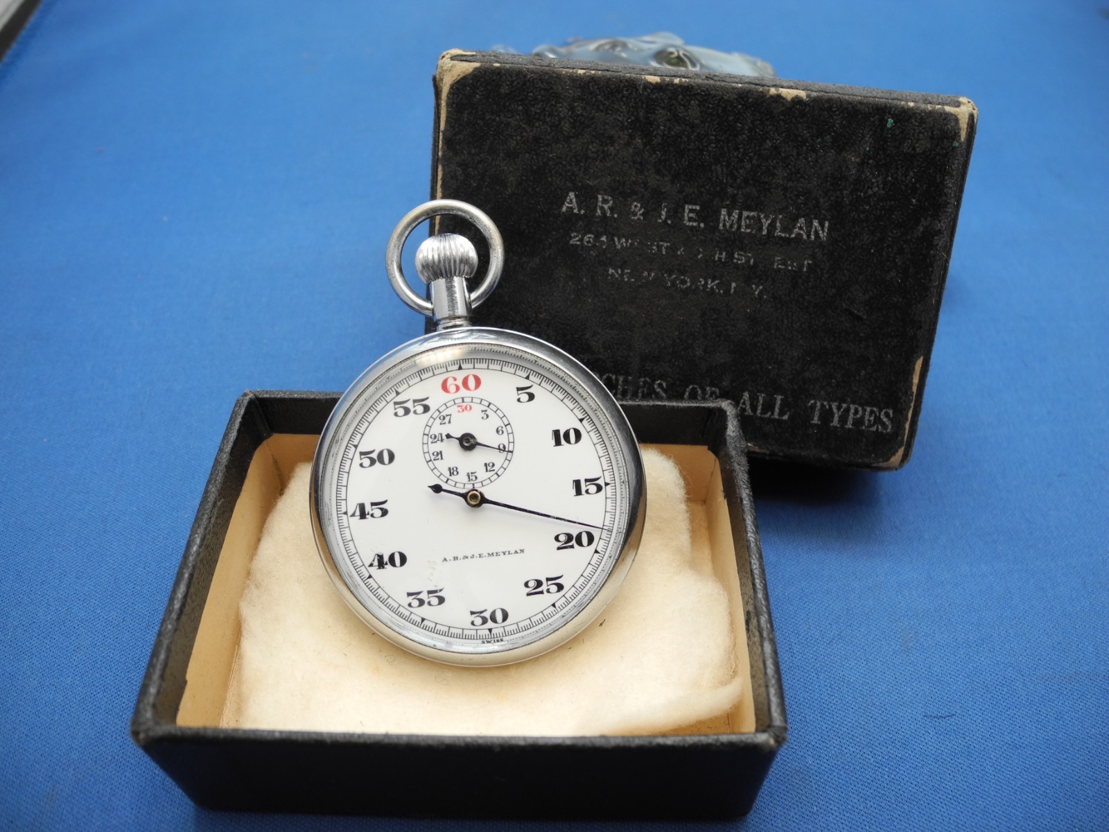 Vintage A.R. & J.E. Meylan Mechanical Stopwatch w/ Original Box ,30 MIN
