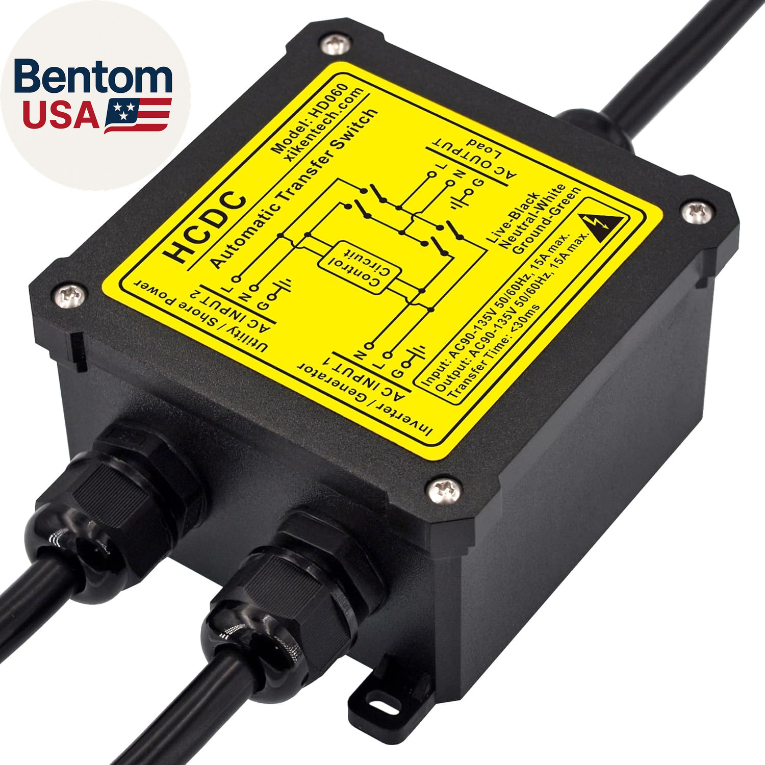 AC120V 15Amp Automatic Transfer Switch, ATS Auto Transfer Switch (Core Wires + N