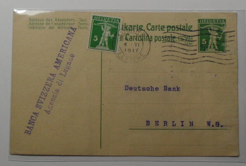 STAMPMART : SWITZERLAND 1917 CARTE POSTALE POSTCARD USED TO BERLIN GERMANY