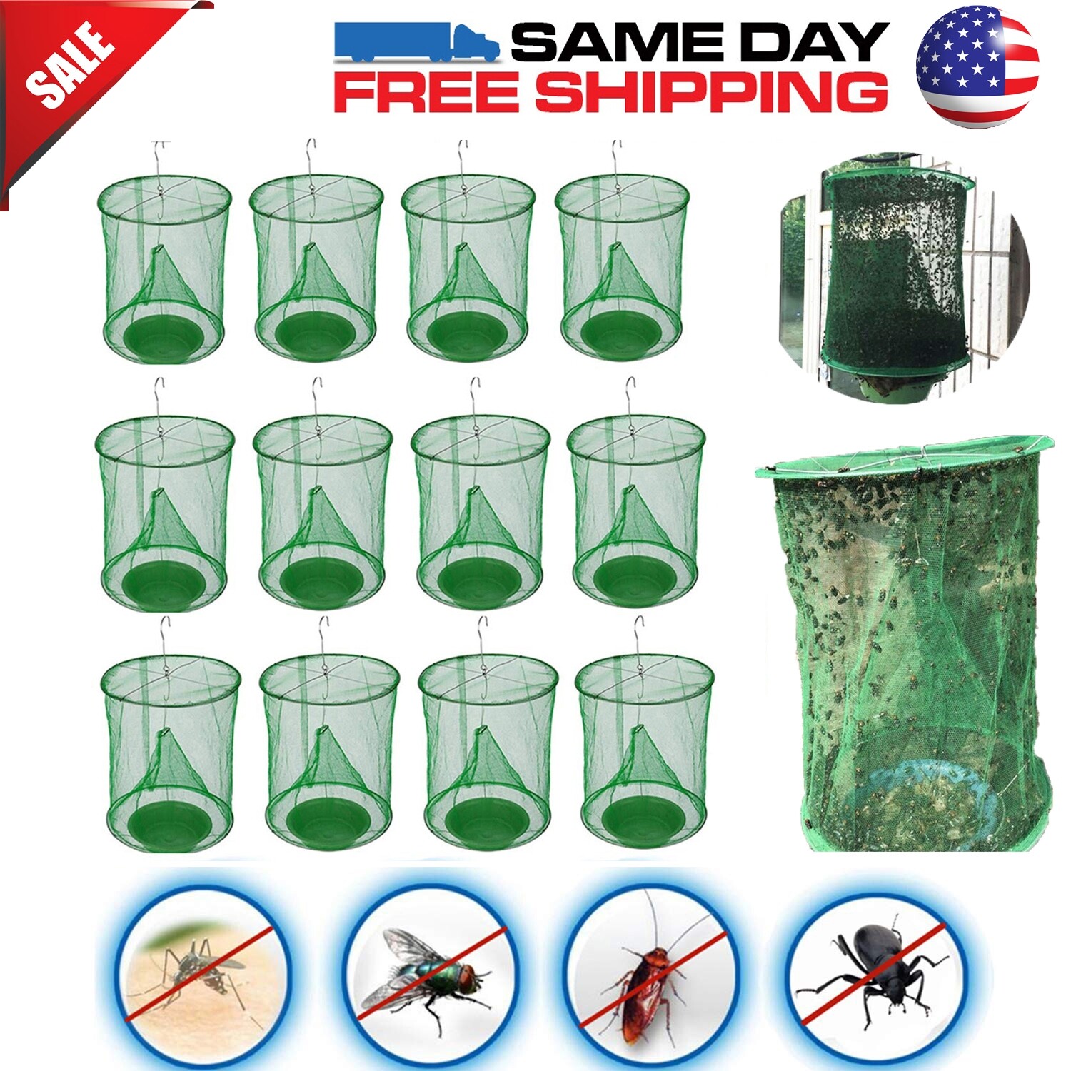 Lot Fly Trap Ranch Reusable Catcher Killer Cage Net Pest Bug Catch Hanging Horse