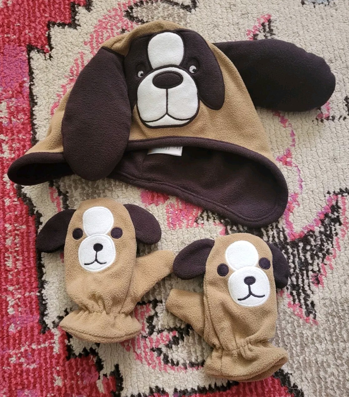 VGUC Gymboree brown puppy dog earflap hat 5-7 and matching mittens 4t 5t boys