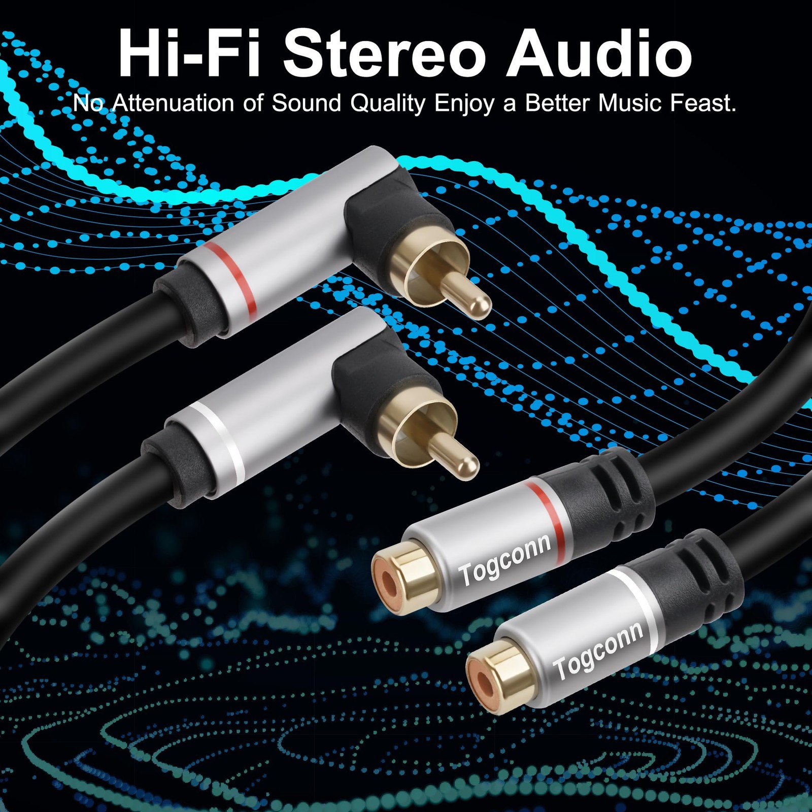 Togconn RCA Extension Cable, 2RCA Male to 2 Female Stereo 2 Feet, Black