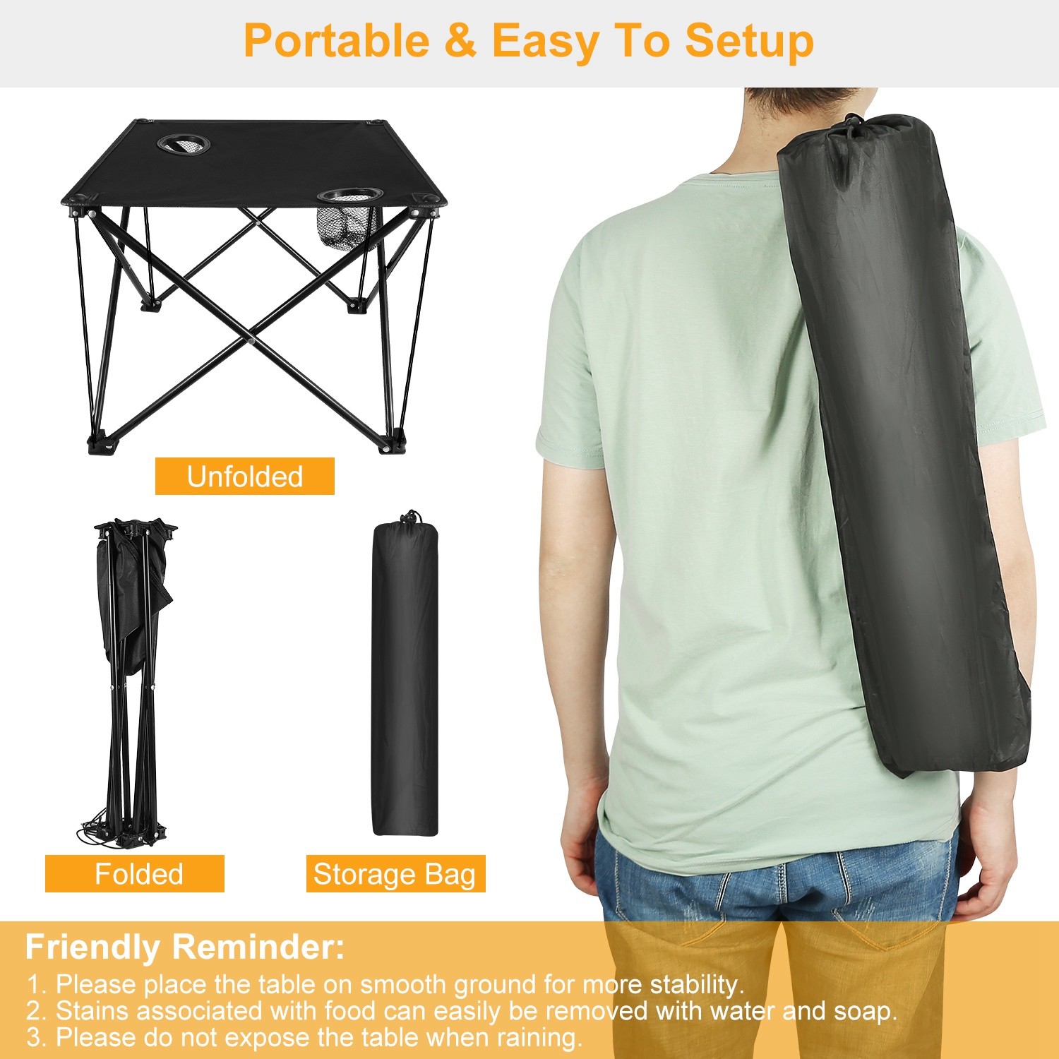 1Pc Foldable Camping Table Portable Picnic Table Lightweight Travel Desk With Cu