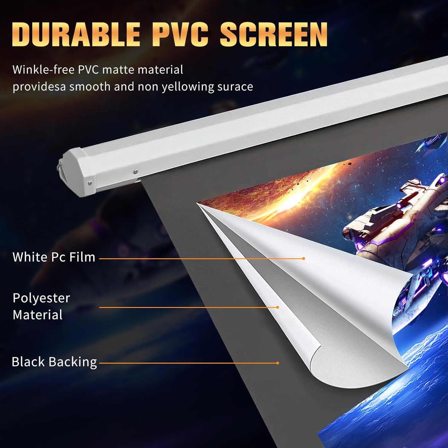 72-Inch Electric Projector Screen 4K HD Motorized Drop-Down with Remote