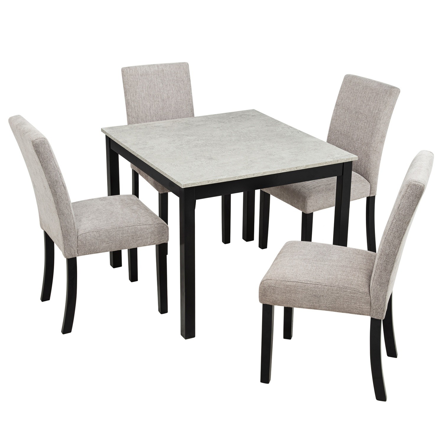 5-Piece Dining Table Set with Square Solid Wood Table and 4 Upholstered Chairs