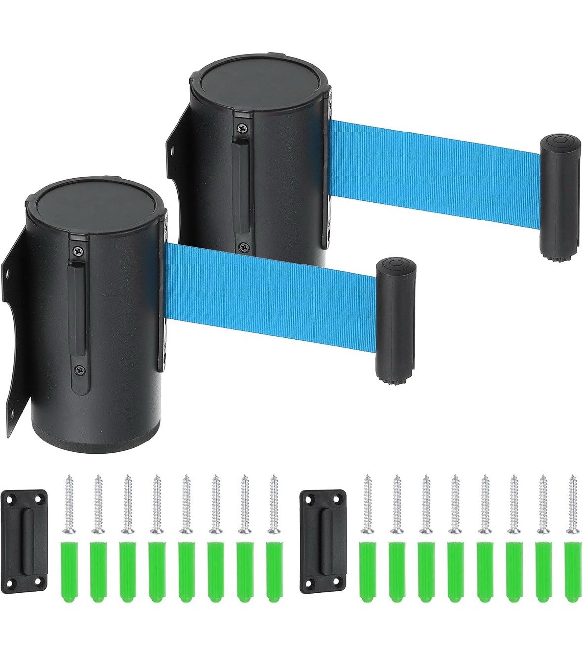 2 Pcs 16.4 ft Fixed Wall Mount Retractable Belt Barrier Black/Light Blue