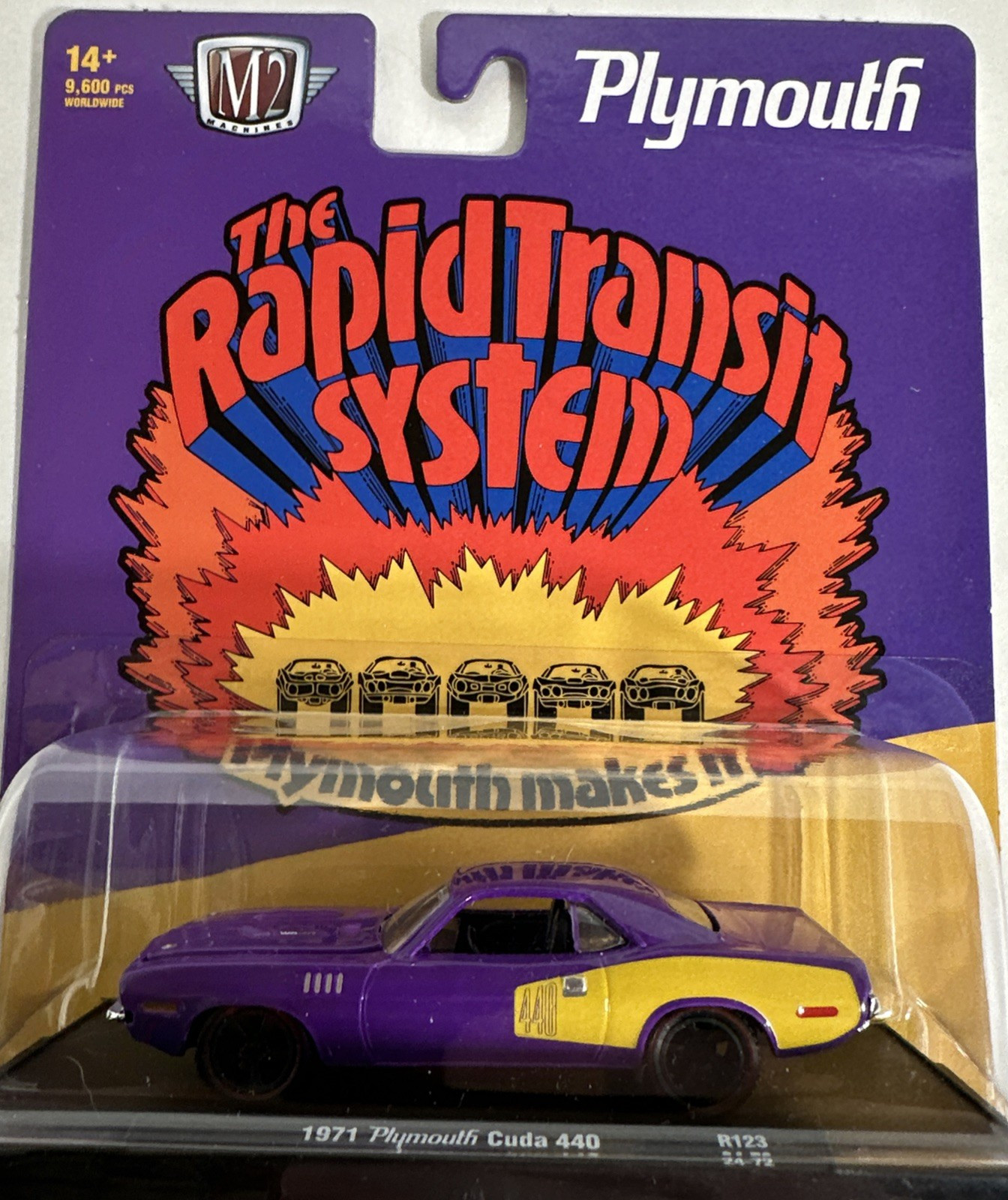 1971 Plymouth Cuda 440 Purple M2 Machines R123 24-72 New in Package Muscle Car