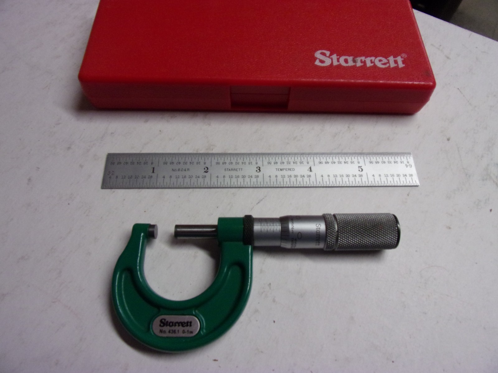 STARRETT #436.1XFL-1 Micrometer & C604R-6  Rule  Package    Slightly used - New