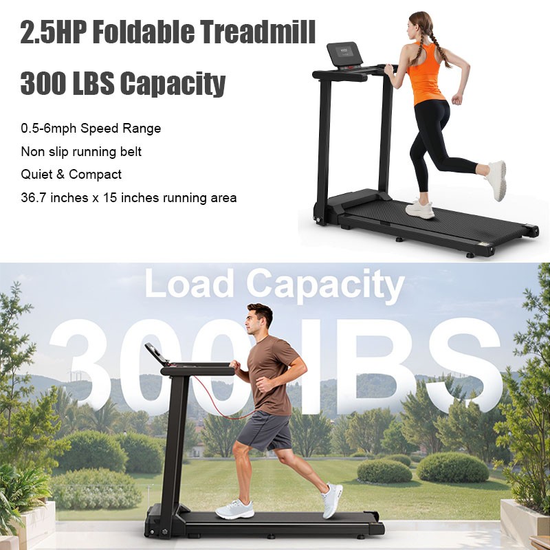 2.5HP Foldable Treadmill 300LBS Maximum Capacity Folding Treadmill W/ Handles d3