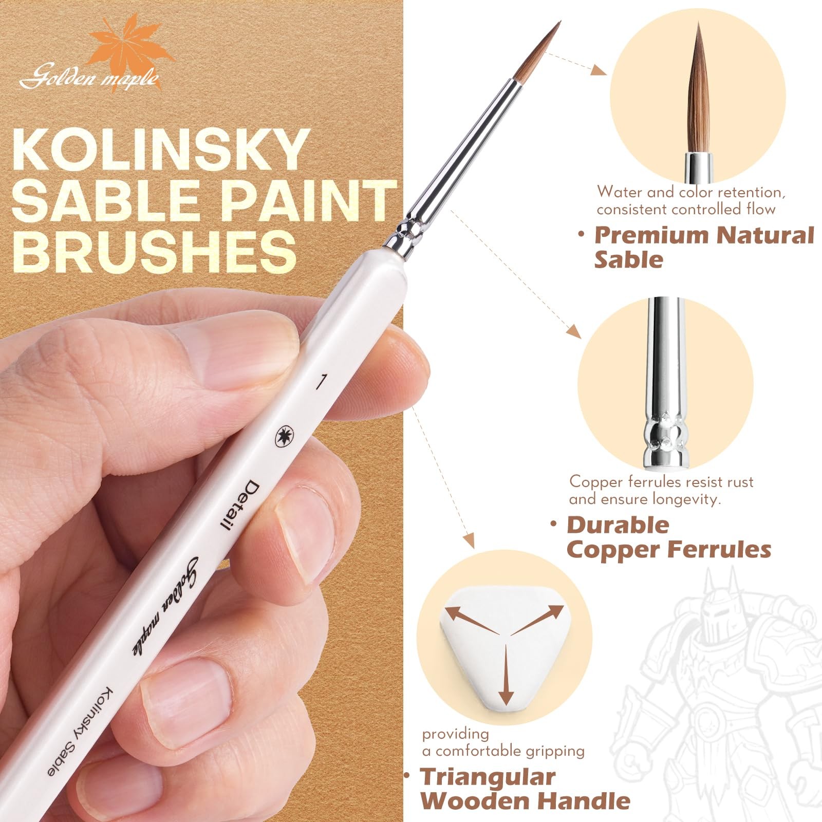 Model Brush Set, 4 Large Dry Brushes 6 Masterclass Kolinsky Sable Miniature P...
