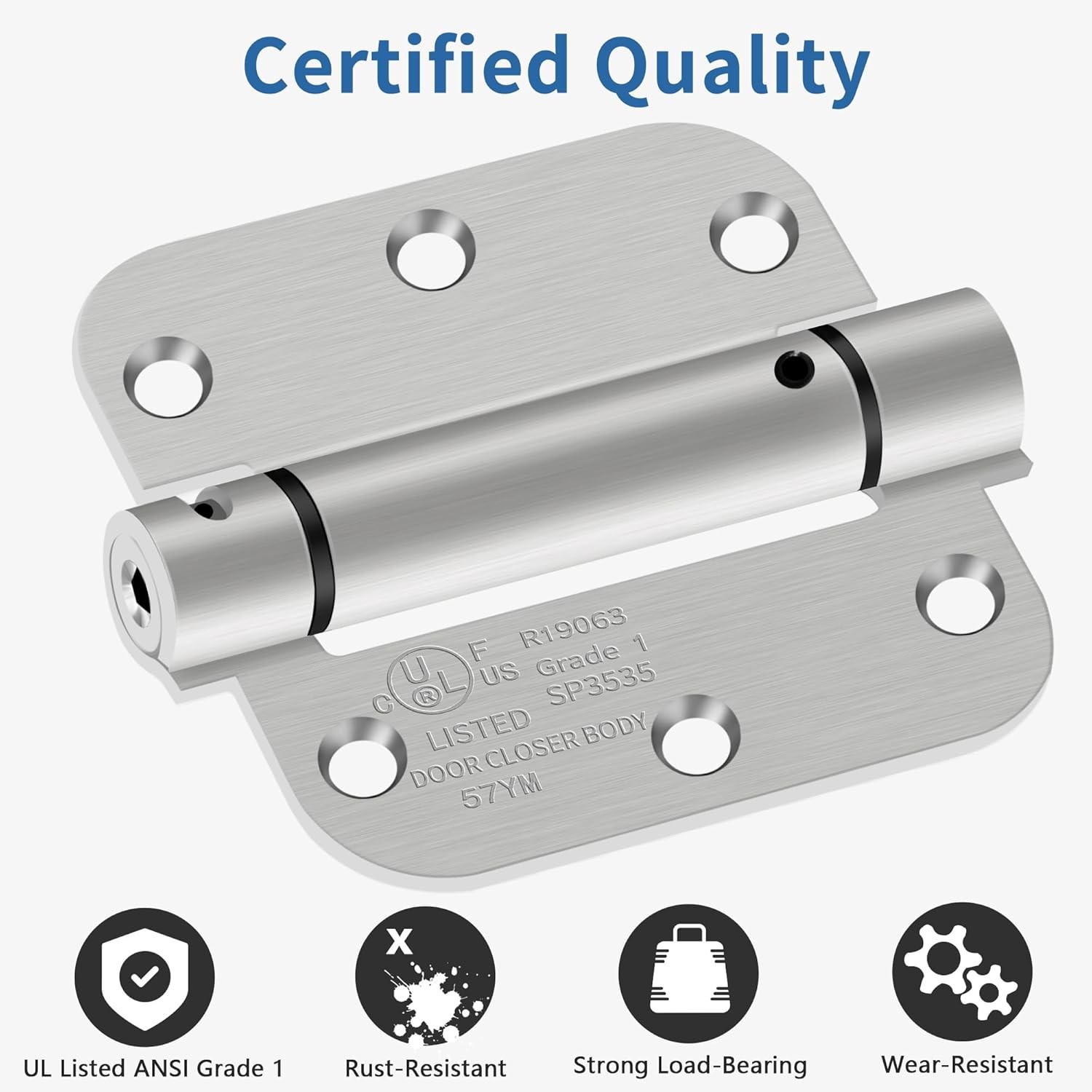 4 Pack 3.5 Inch Self Closing Door Hinges 5/8" Radius Corners Spring Loaded Hinge