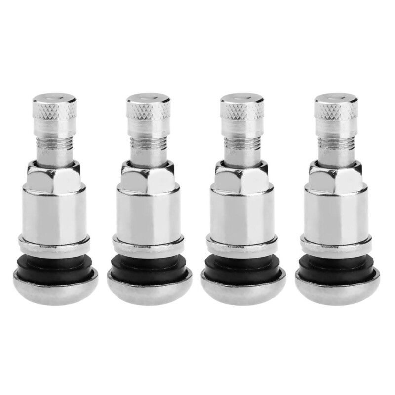 4-piece/set Stainless Steel Vacuum Tire Valves Stems Durable Metal Valves Caps