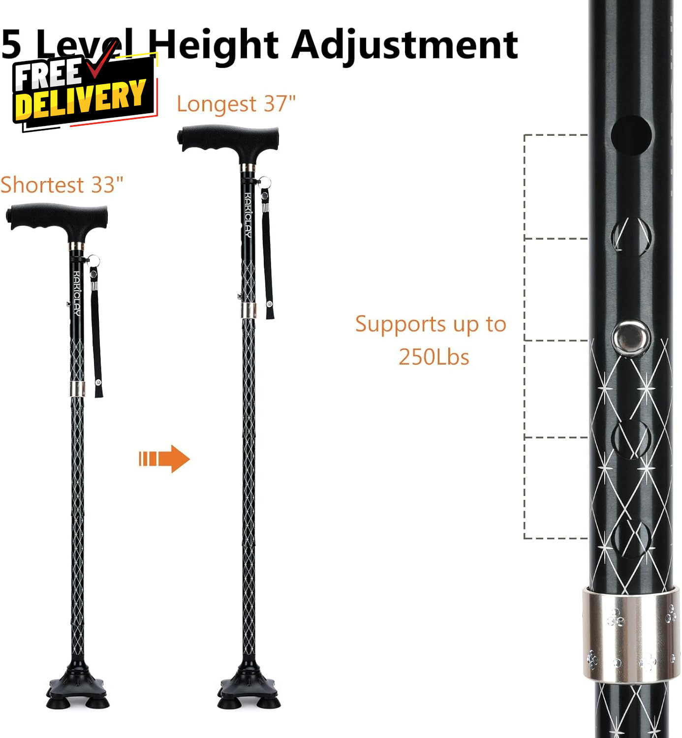 Folding Walking Cane with LED Light for Women & Men Foldable Adjustable Collap..