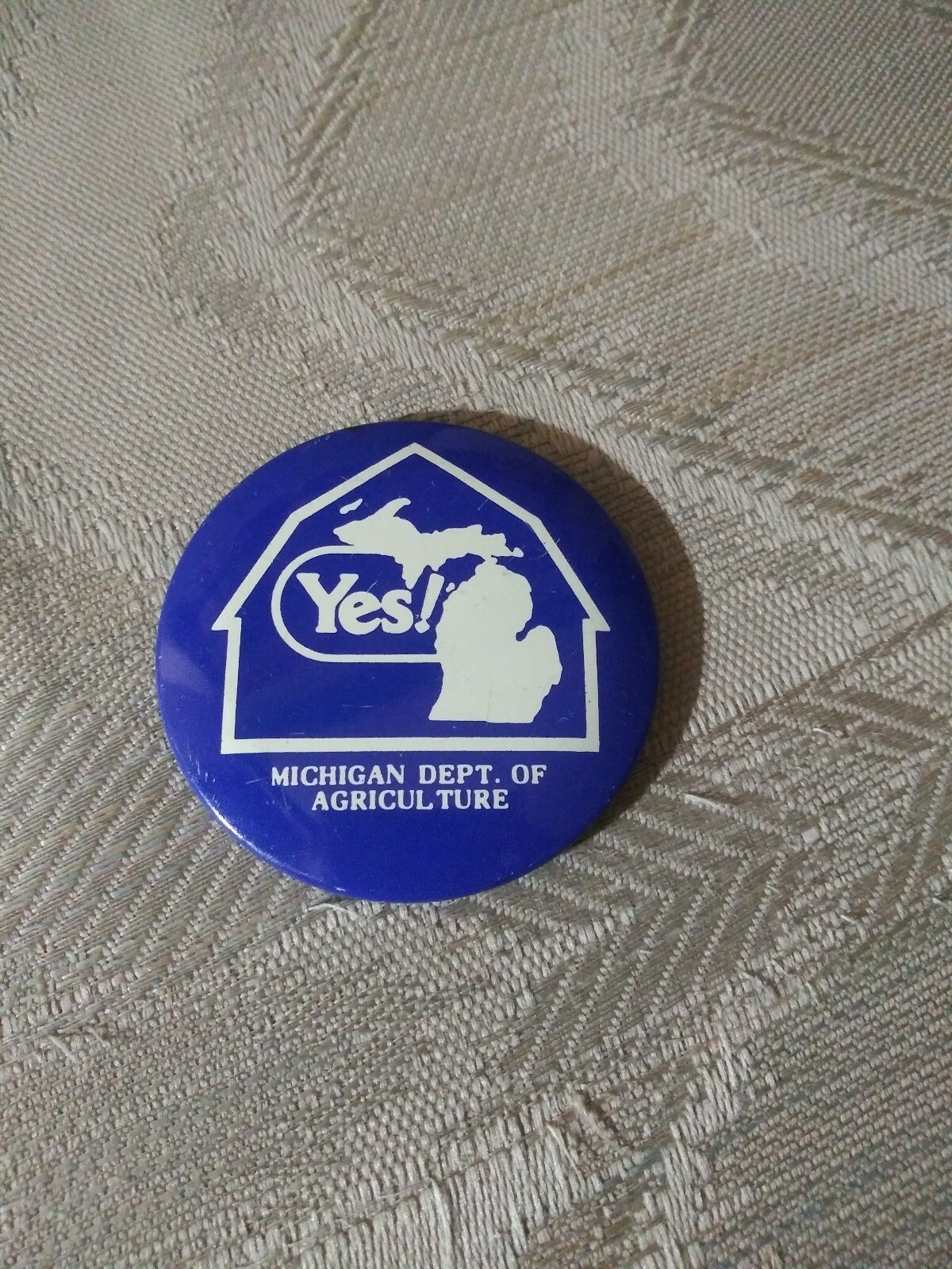 Michigan Dept Of Agriculture Yes! Pin Political 2-1/4" Round Circle Button Blue