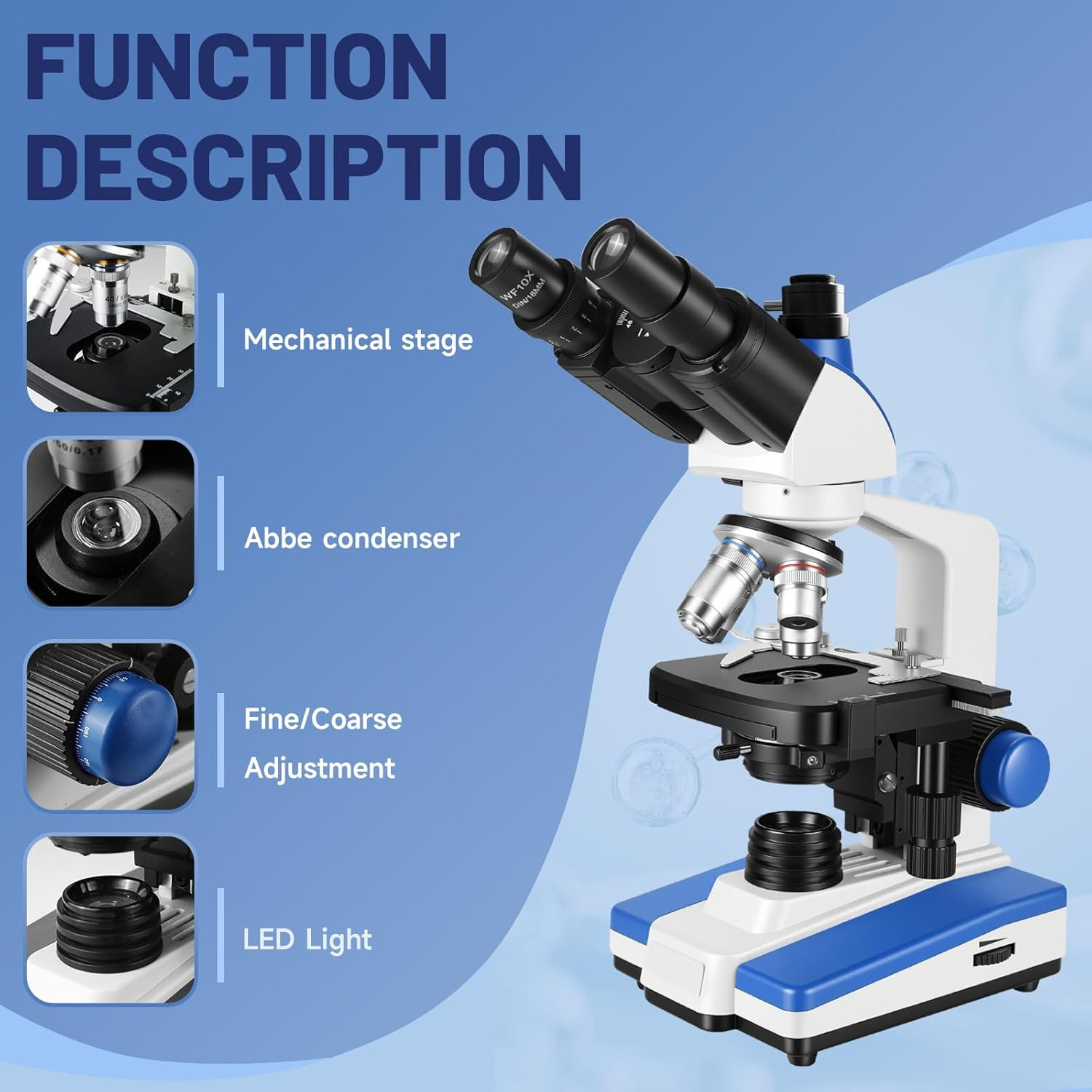 Lab Compound Trinocular Microscopes 40X-2500X Magnification With10 Inch LCD,6MP