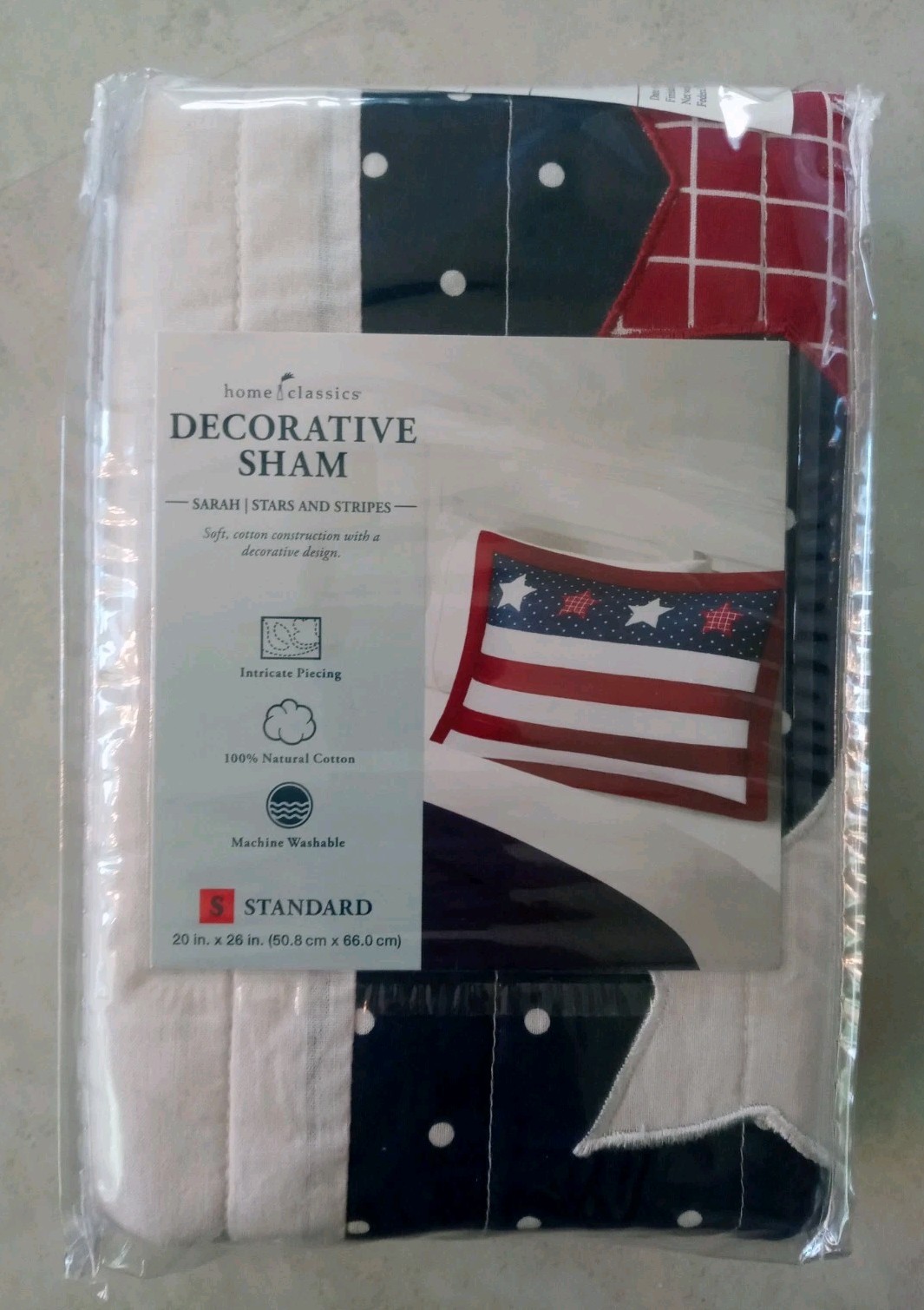 Home Classic Decorative Sham Sarah Flag Stars & Stripes 20x26" Standard  12
